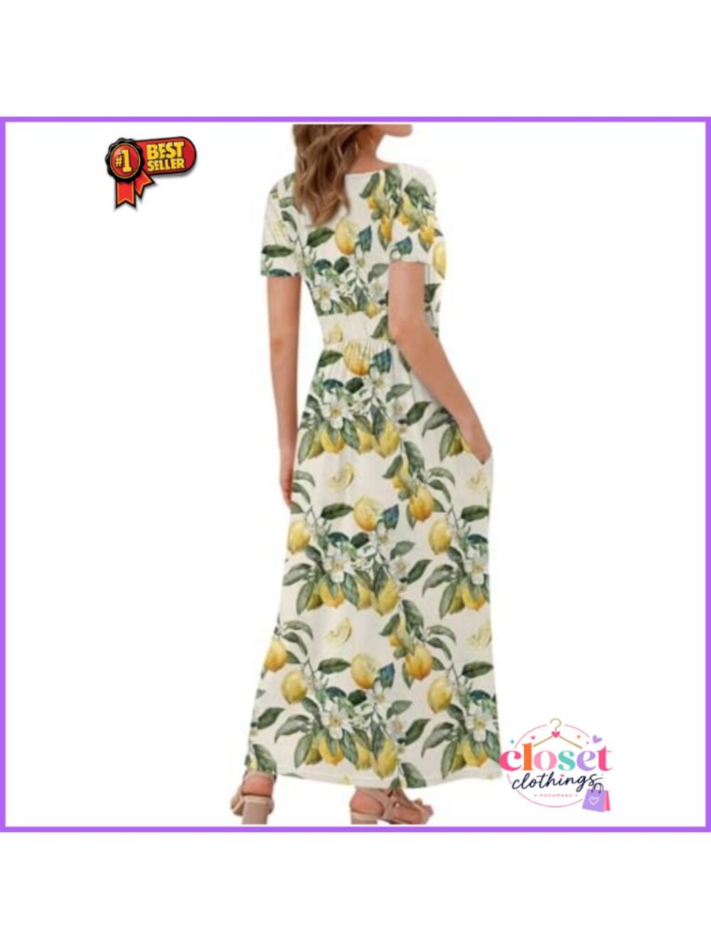 Women's Short Sleeve V-Neck Ankle Length Dress with Pockets - Picture 2 of 4
